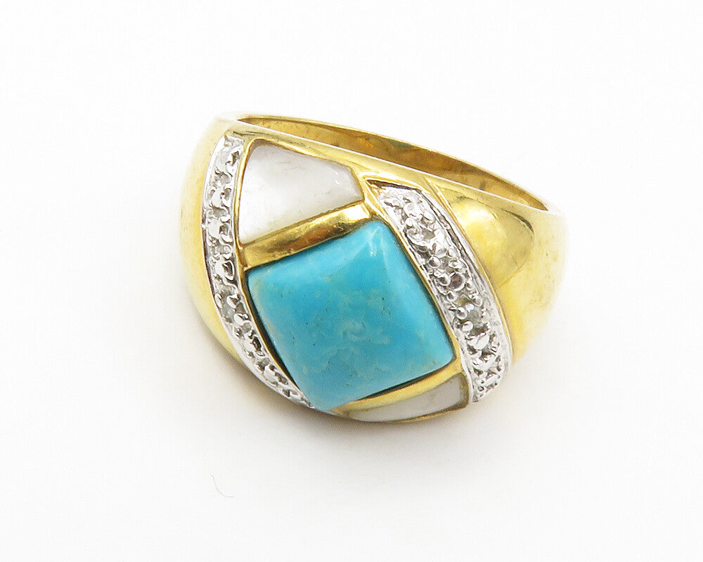 ROSS SIMON 925 Silver  Turquoise & Mother Of Pearl Band Ring Sz 7  RG14140