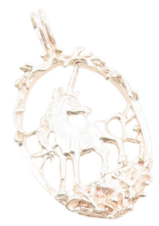 925 Sterling Silver Vintage Pendant Modernist Enchanted Forest Unicorn  PT25090