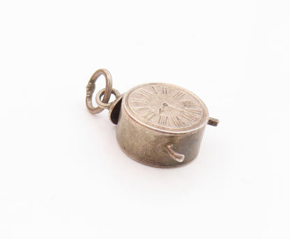 925 Sterling Silver Vintage Petite Dark Tone Alarm Clock Pendant  PT19362