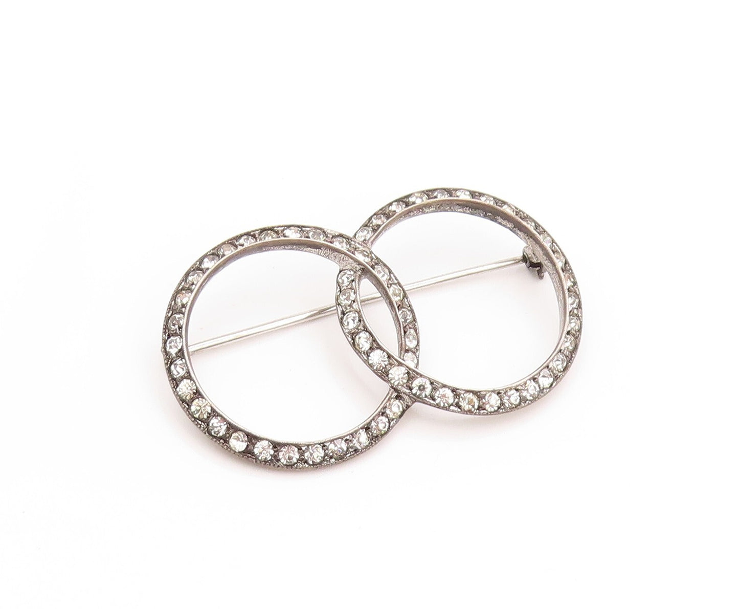 925 Sterling Silver Vintage Brooch Dark Tone CZ Interlocked Rings  BP11506