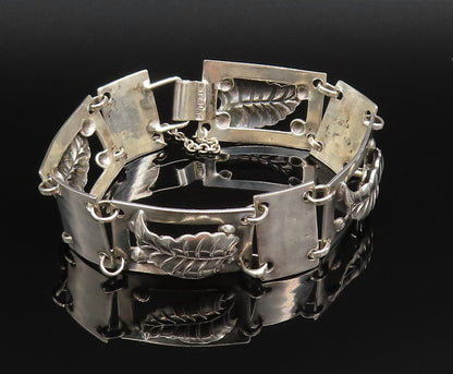 925 Sterling Silver  Vintage 3D Leaf Cutout Rectangle Chain Bracelet  BT9591