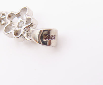 925 Sterling Silver  White Cubic Zirconia Floral Pebbled Drop Pendant  PT1517