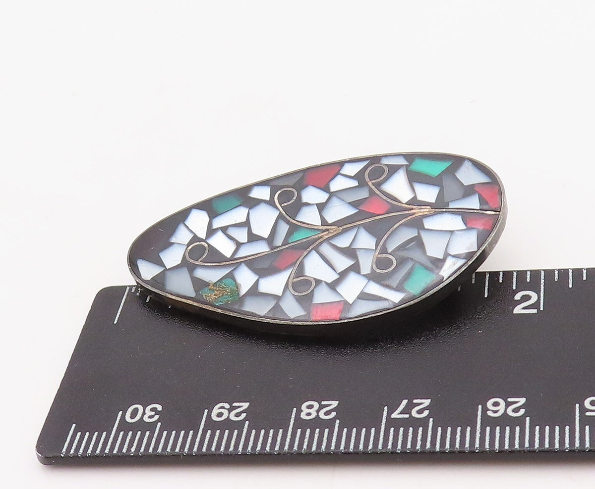 925 Sterling Silver Vintage Brooch Pin ISRAEL Crushed Glass Work Leaf   BP11218