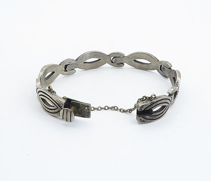 MEXICO 925 Sterling Silver  Vintage Dark Tone Hinge Link Chain Bracelet BT2732