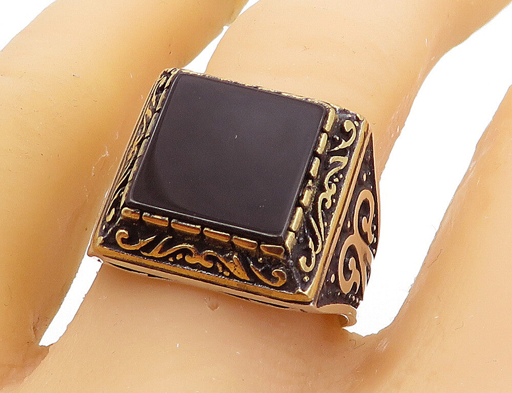 925 Sterling Silver  Vintage Black Onyx Square Cocktail Ring Sz 10  RG3561