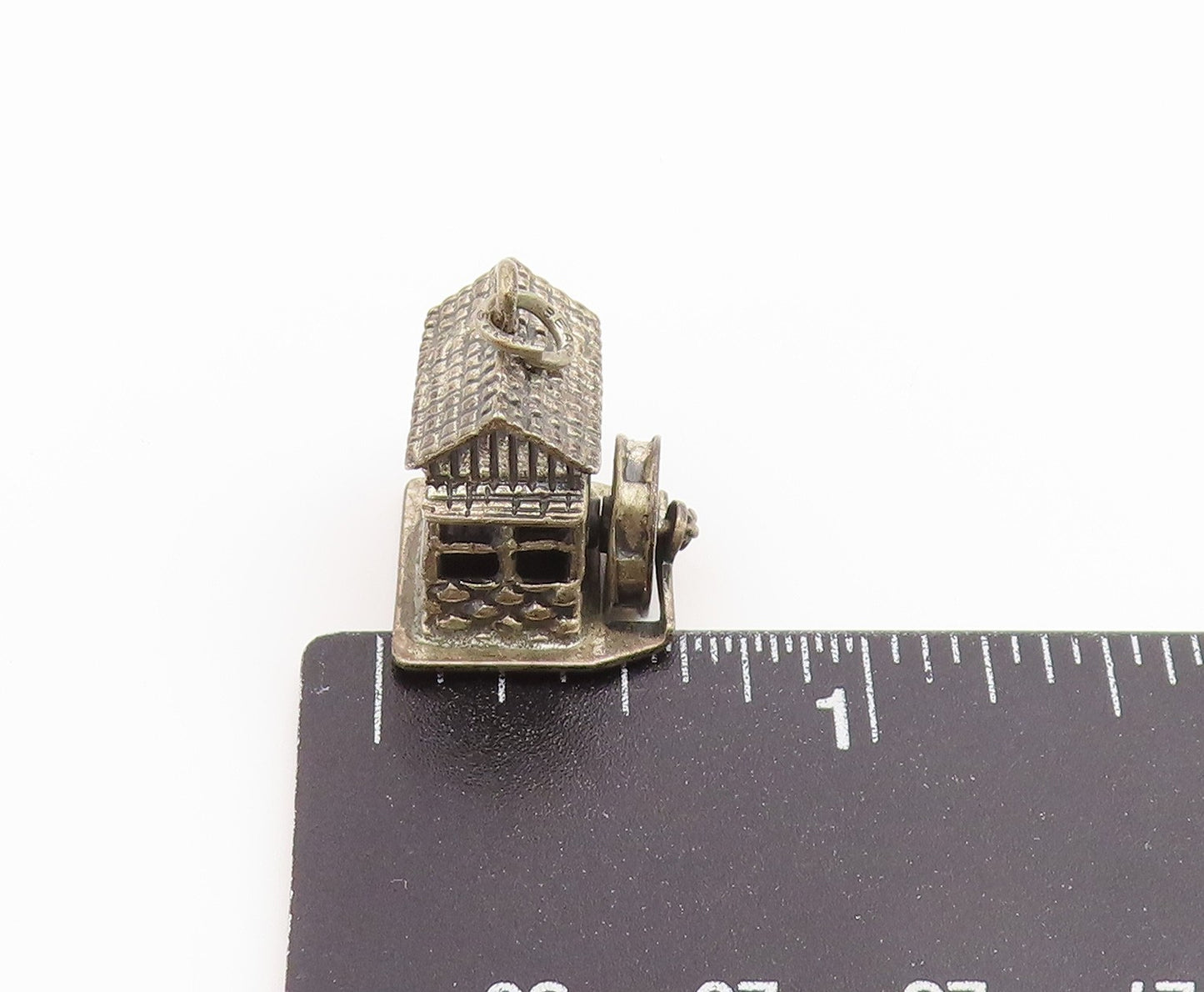 925 Sterling Silver Vintage Pendant BEAU Water Mill House Charm MOVES  PT26576