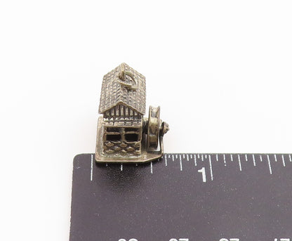 925 Sterling Silver Vintage Pendant BEAU Water Mill House Charm MOVES  PT26576