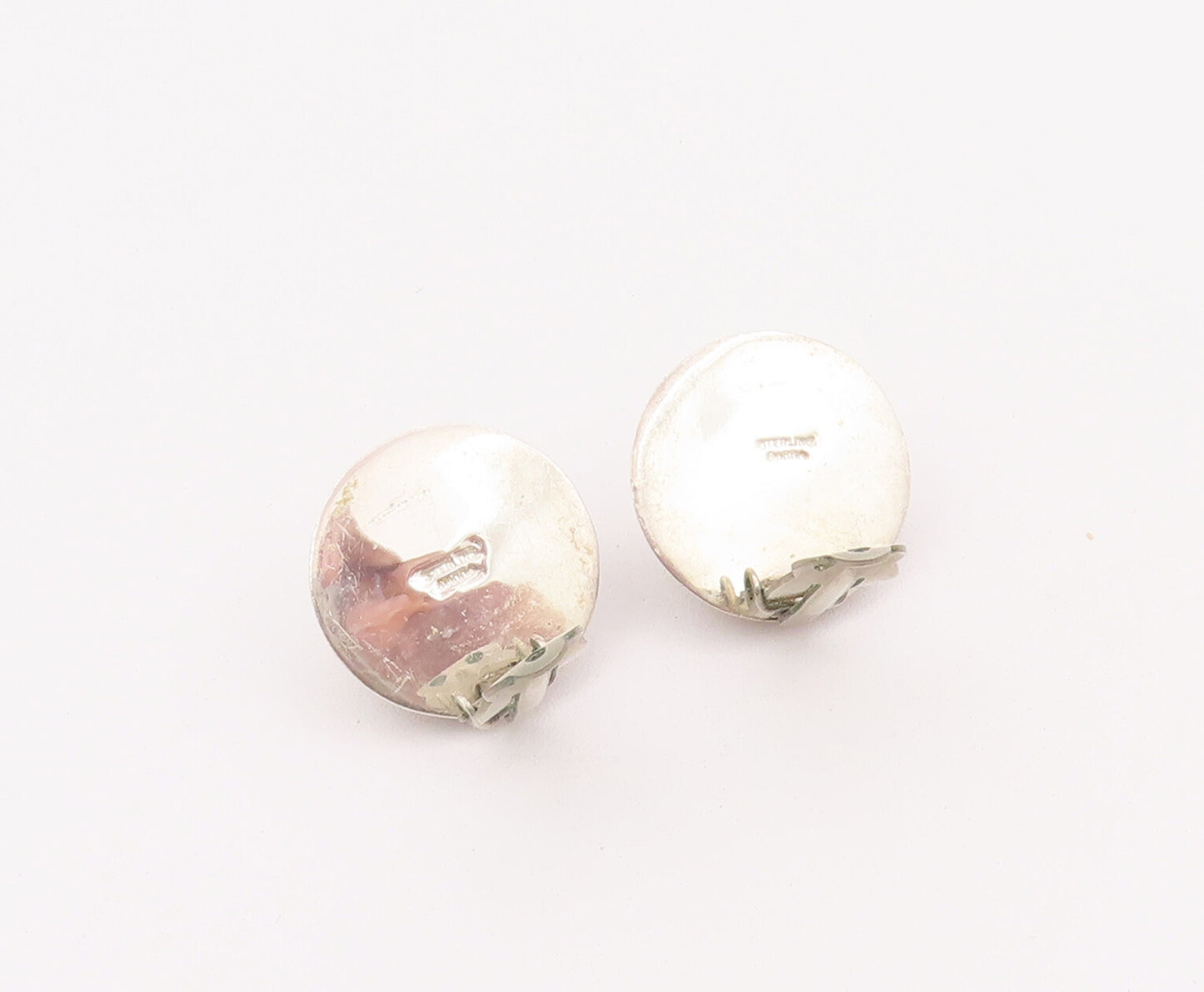 925 Sterling Silver Vintage Earrings BARRA Large Pearl Halo Carved Ring  EG12942