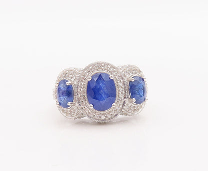 925 Sterling Silver Vintage Ring Tanzanite Halo White Sapphire  Sz 7.5  RG29043