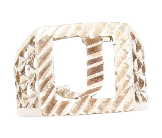 925 Sterling Silver Vintage Ring Carved Letter J Monogram Band  Sz 9  RG34054