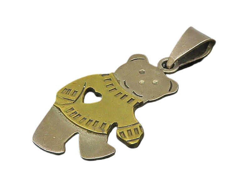 MEXICO 925 Sterling Silver  Vintage Two Tone Love Teddy Bear Pendant  PT16963