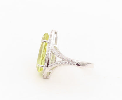925 Sterling Silver Vintage Ring Modernist Drop Cut Citrine & CZ  Sz 7 RG30517
