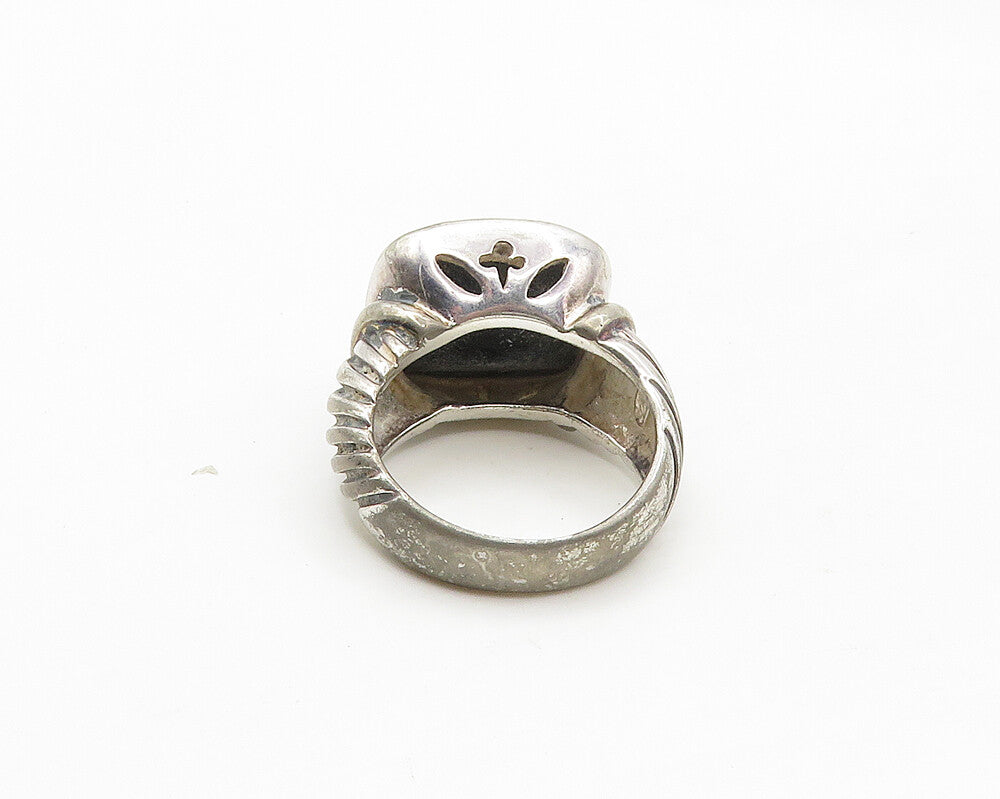 925 Sterling Silver   Vintage Black Hematite Shiny Cocktail Ring Sz 7  RG17253