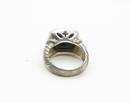 925 Sterling Silver   Vintage Black Hematite Shiny Cocktail Ring Sz 7  RG17253