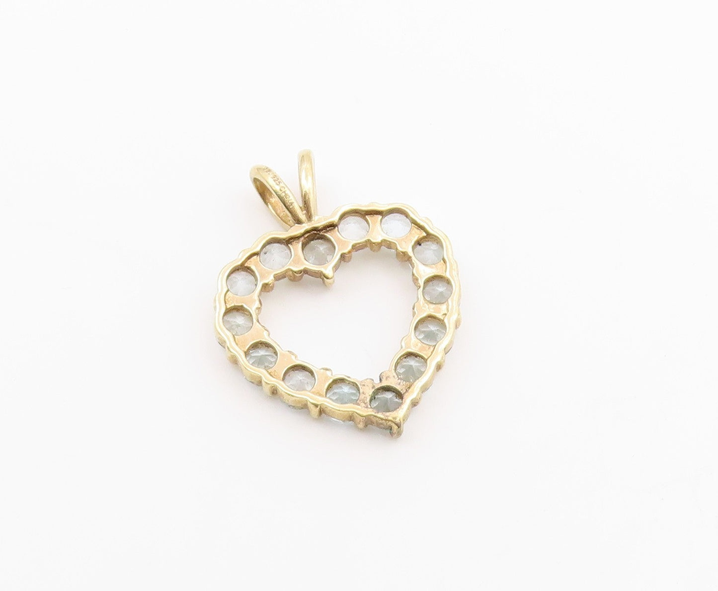 925 Silver  Vintage Blue Topaz Gold Plated Open Love Heart Pendant  PT18417