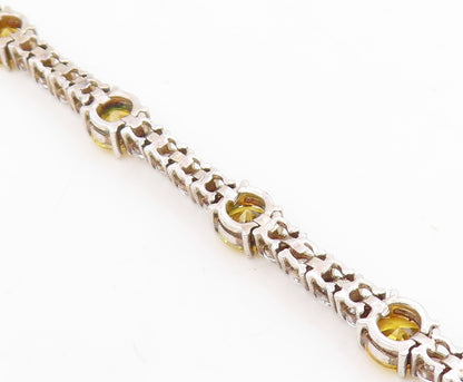 925 Sterling Silver Vintage Bracelet Round CZ Geometric Tennis Chain  BT11609
