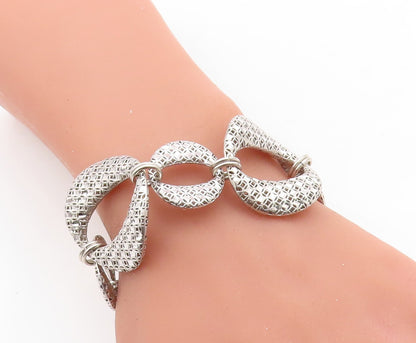 925 Sterling Silver  Vintage Shiny Cutout Oval Link Chain Bracelet  BT2536
