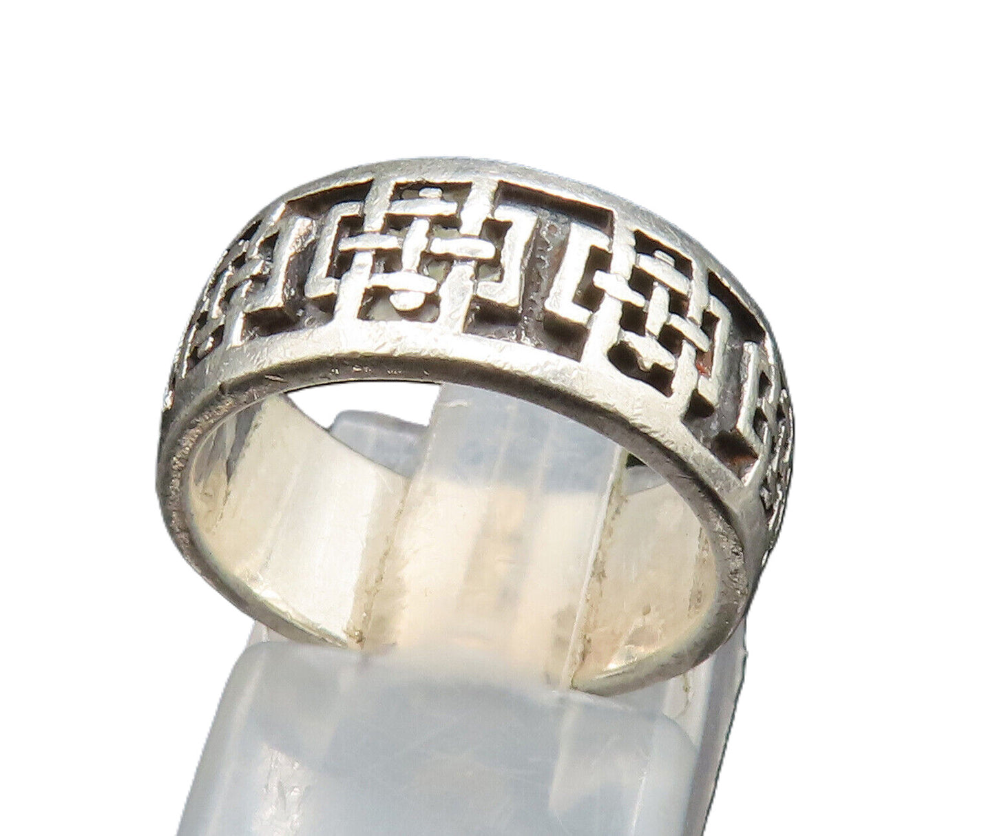 PETER STONE 925 Silver  Vintage Religious Cross Eternity Ring Sz 5  RG24878