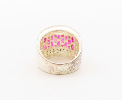 925 Sterling Silver Vintage Ring Designer Pink & White CZ Inlay  Sz 7  RG31113