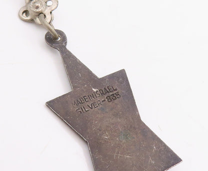 925 Sterling Silver Vintage Keychain ISRAEL Red Gemstone Celestial Star  TR4133