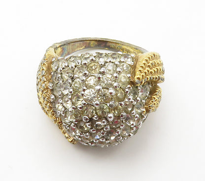 925 Sterling Silver Vintage Topaz Dome Two Tone Cocktail Ring Sz 6 RG15451