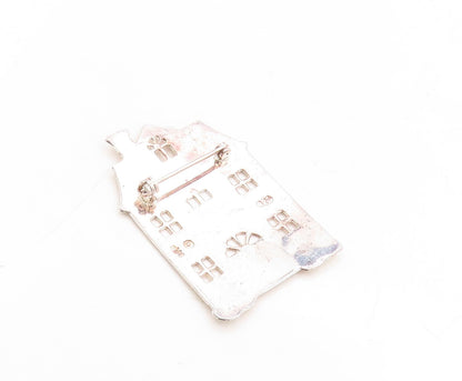 925 Sterling Silver Vintage Brooch Pin Solid Cutout Large House  BP11342