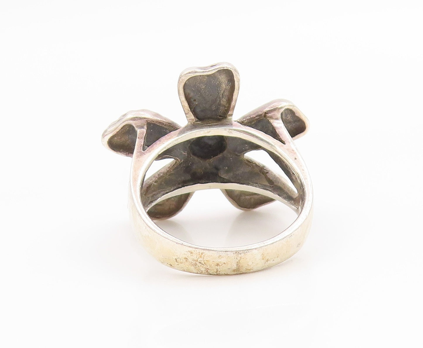 925 Sterling Silver Vintage Ring Classic Textured Floral Petal  Sz 8  RG36025