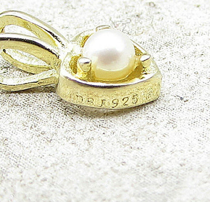 Gold Over 925 Sterling Silver Faux Pearl Love Heart Slider Pendant PT1191