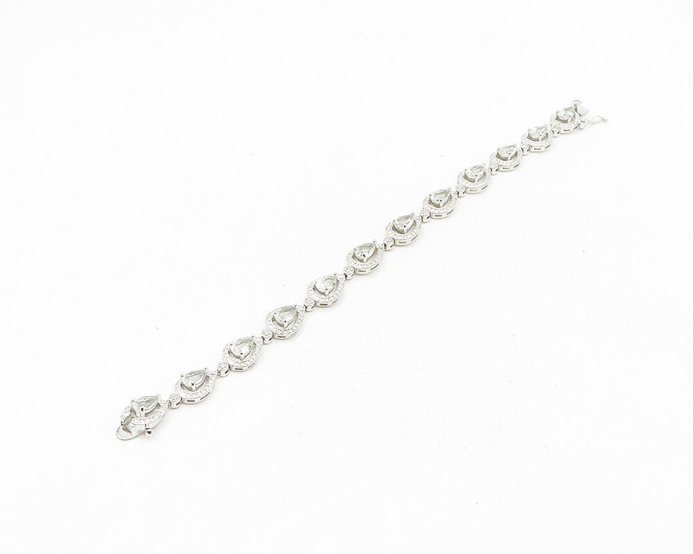 925 Sterling Silver  Genuine Diamond & Topaz Tear Drop Chain Bracelet  BT7251