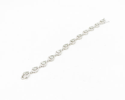 925 Sterling Silver  Genuine Diamond & Topaz Tear Drop Chain Bracelet  BT7251