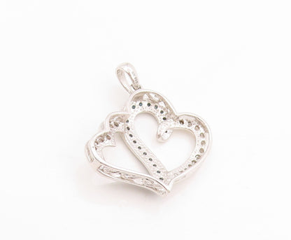 925 Sterling Silver Vintage Pendant Genuine Blue & White Diamonds Heart  PT25825