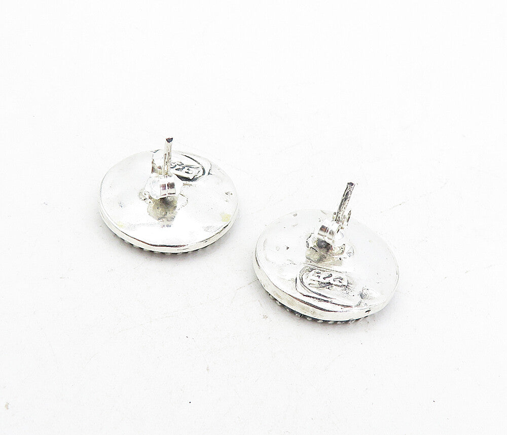 925 Sterling Silver  Vintage Oxidized Basket Weave Button Drop Earrings EG4051