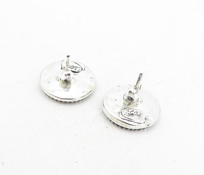 925 Sterling Silver  Vintage Oxidized Basket Weave Button Drop Earrings EG4051