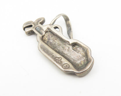925 Sterling Silver  Vintage Diamond Cut Bag Of Golf Clubs Pendant  PT9139