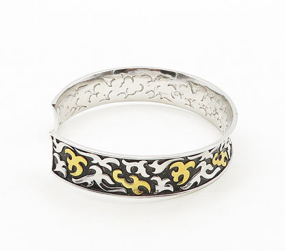925 Sterling Silver  Shiny Two Tone Embossed Pattern Cuff Bracelet  BT6164