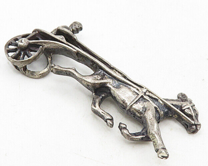 925 Sterling Silver  Vintage Dark Tone 2 Wheeled Horse Carriage Trinket TR1491
