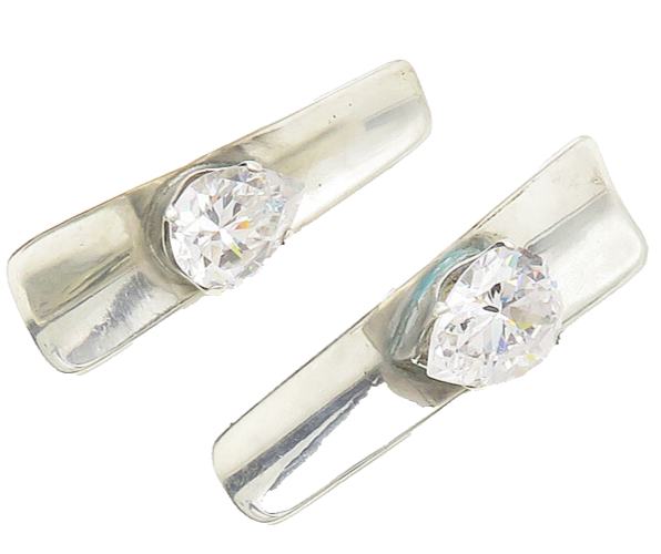 925 Sterling Silver  Vintage Shiny Cubic Zirconia Non Pierce Earrings  EG9386