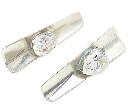 925 Sterling Silver  Vintage Shiny Cubic Zirconia Non Pierce Earrings  EG9386
