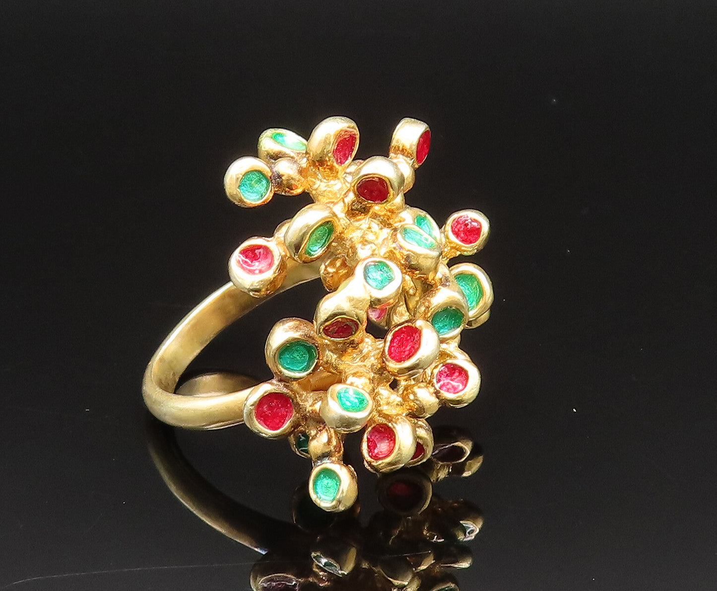 925 Sterling Silver  Vintage Gold Plated Enamel Cluster Ring Sz 9.5  RG25544