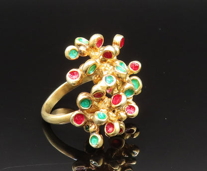 925 Sterling Silver  Vintage Gold Plated Enamel Cluster Ring Sz 9.5  RG25544