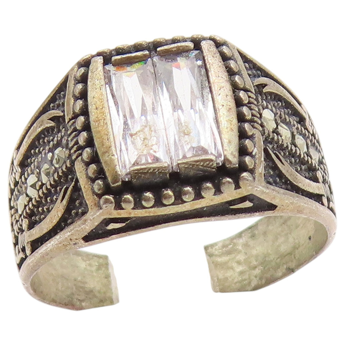 925 Sterling Silver Vintage Ring Baguette CZ Statement Band  Sz 9.5  RG36561