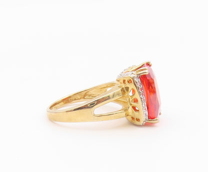 925 Sterling Silver Vintage Ring Gold Plated Ruby Halo CZ Band  Sz 7.5  RG36537