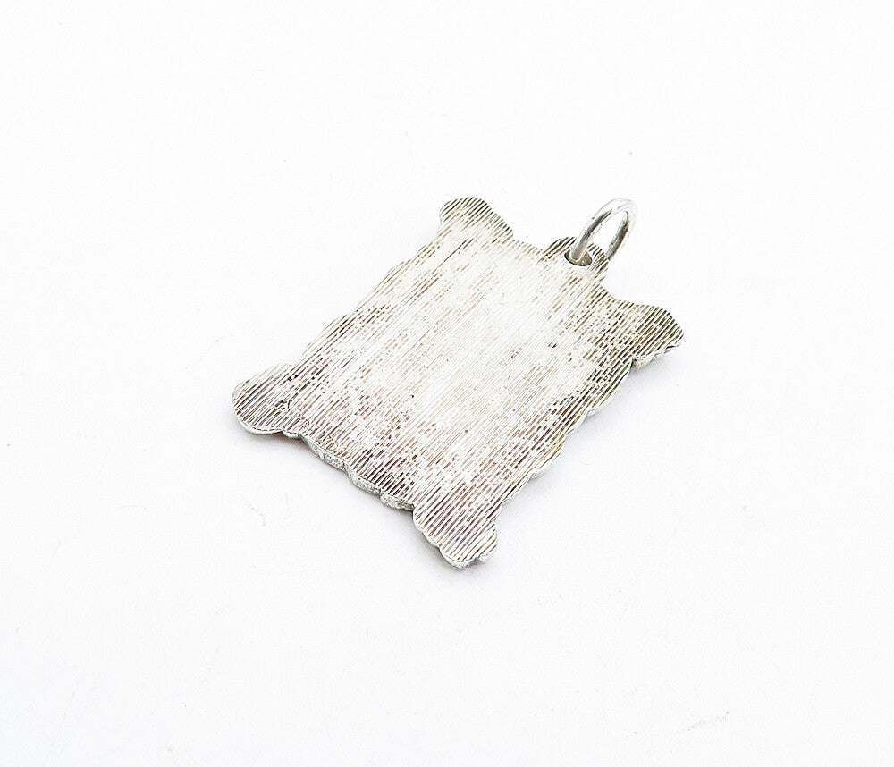 925 Sterling Silver  Vintage Oxidized Chinese Characters Frame Pendant  PT4795