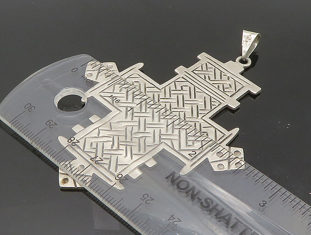 MEXICO 925 Sterling Silver  Vintage Shiny Etched Design Cross Pendant  PT19832