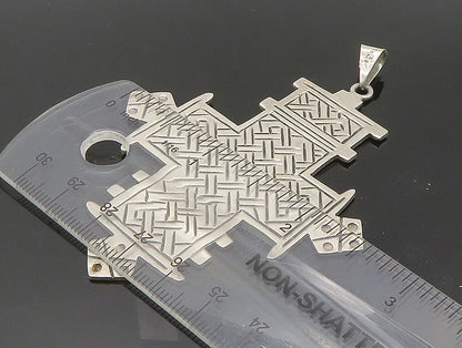 MEXICO 925 Sterling Silver  Vintage Shiny Etched Design Cross Pendant  PT19832