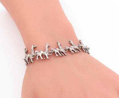 925 Sterling Silver Vintage Bracelet Etched Llama Animal Charm Chain  BT11404