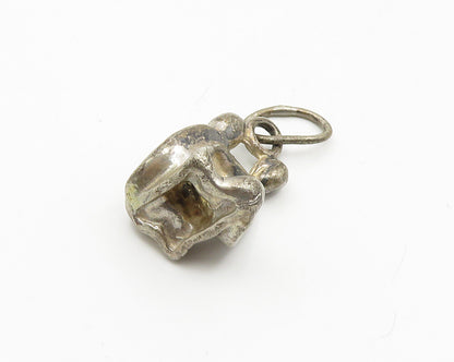 925 Sterling Silver  Vintage Sculpted Sitting Couple Modernist Pendant PT14716