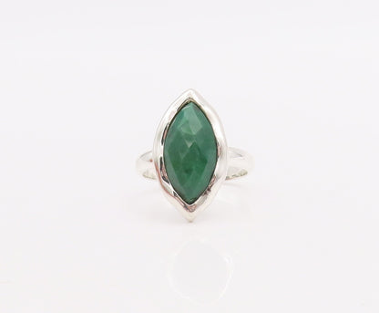 925 Sterling Silver Vintage Ring Marquise Cut Green Gemstone  Sz 7  RG29837