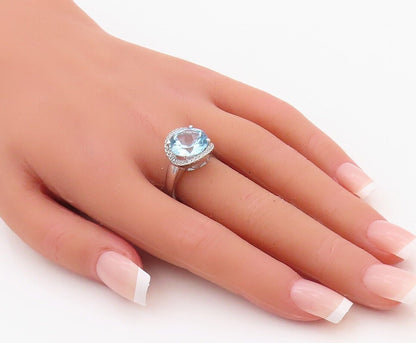 925 Sterling Silver Vintage Ring Round Cut Blue Halo White Topaz  Sz 7  RG30031