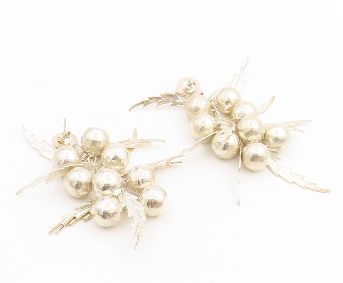 925 Sterling Silver Vintage Earrings Modernist Floral Grapes Cluster  EG13759